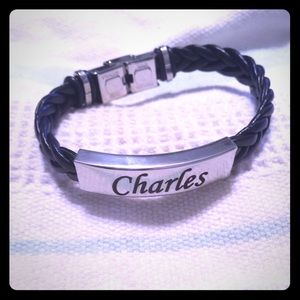 Stainless steel leather men’s bracelet